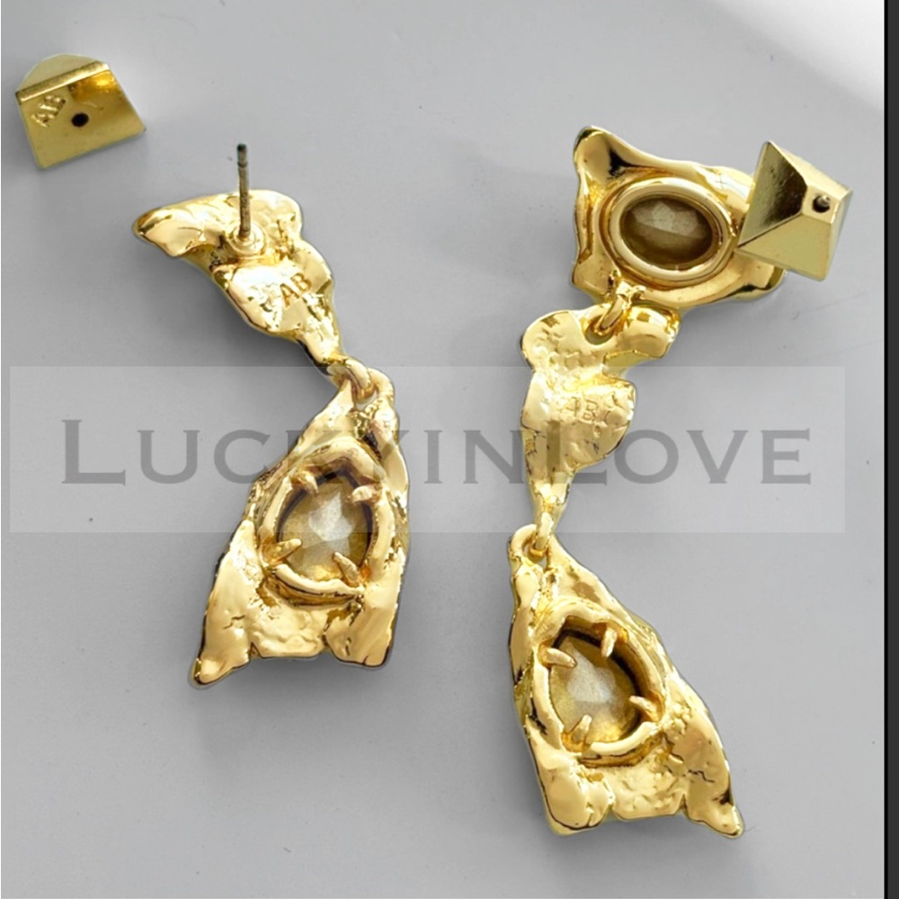 ALEXIS BITTAR • Brut Mismatched Asymmetrical Crumpled Gold Blue Drop Earrings - Picture 12 of 15